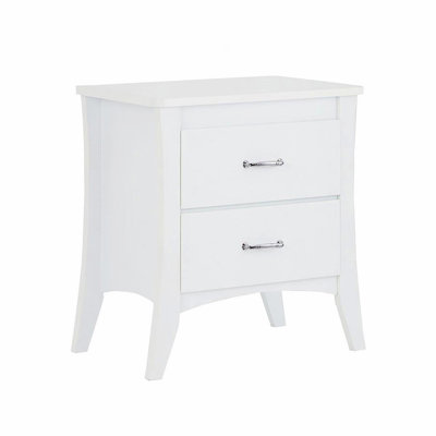 MDF Wooden Nightstand with 2 Drawers in White Finish