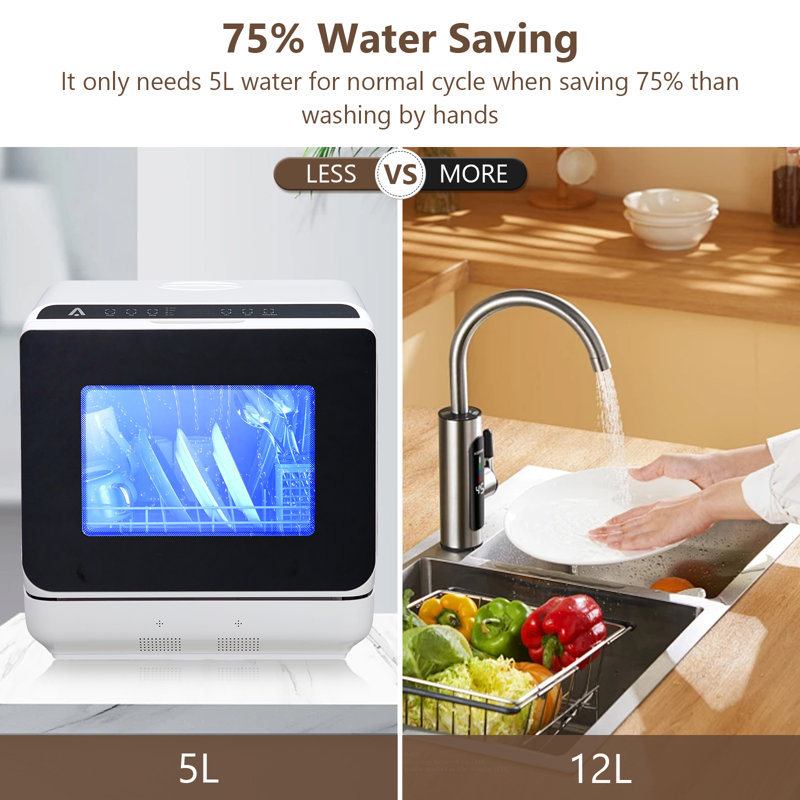 Lave-vaisselle avec réservoir d'eau 4,5 l, 2 jets, 5 programmes, 149? Haute température et séchage à l'air