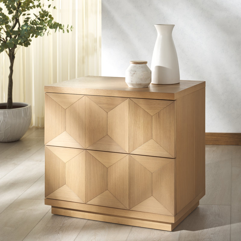 Deziree Wood 2 Drawer Nightstand, Natural