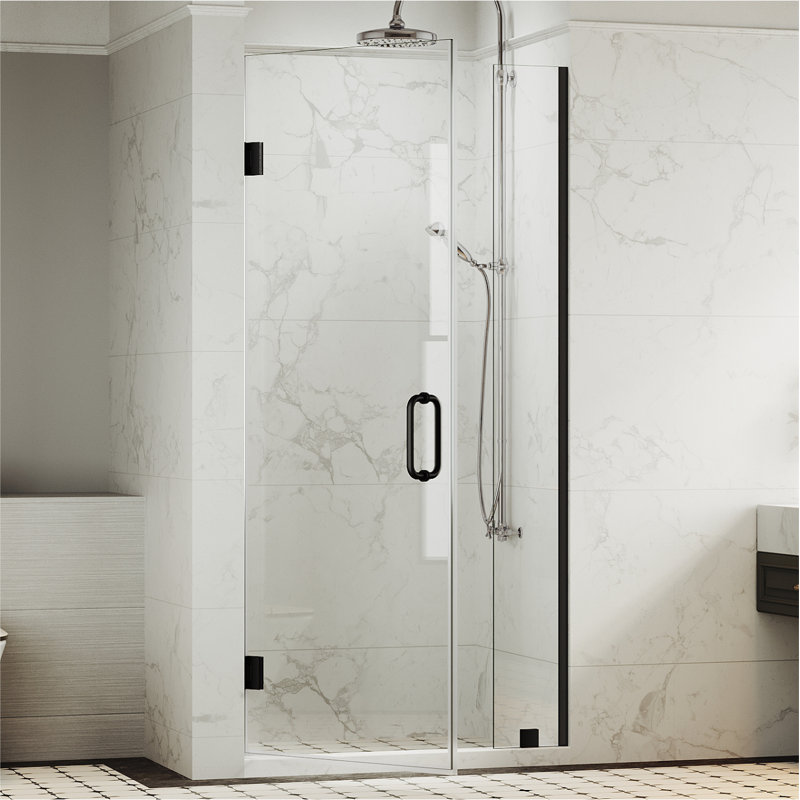 42-1/8 to 43 in W x 80 in H Frameless Swing Shower Door in Matte Black in With Double 3/8" (10mm) Certified Tempered Clear Glass UKH07-43x80-MBL-A
