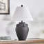 Carrizalez 25 po. Céramique noire rustique à intensité variable pour chambre à coucher, salon, table de chevet, table de chevet, lampe de table simple avec abat-jour empire en lin-718658941