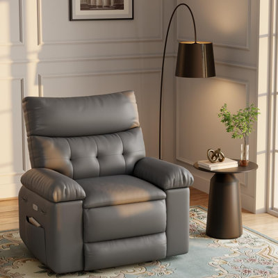 Fauteuil inclinable électrique à bascule pivotant avec massage et chaleur, canapé en cuir PU avec poche latérale pour la chambre à coucher du salon