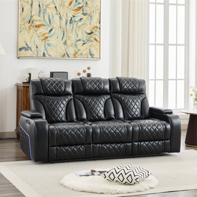 Power Reclining Sofa Couch With Wireless Charger And Led Lights by Latitude Run