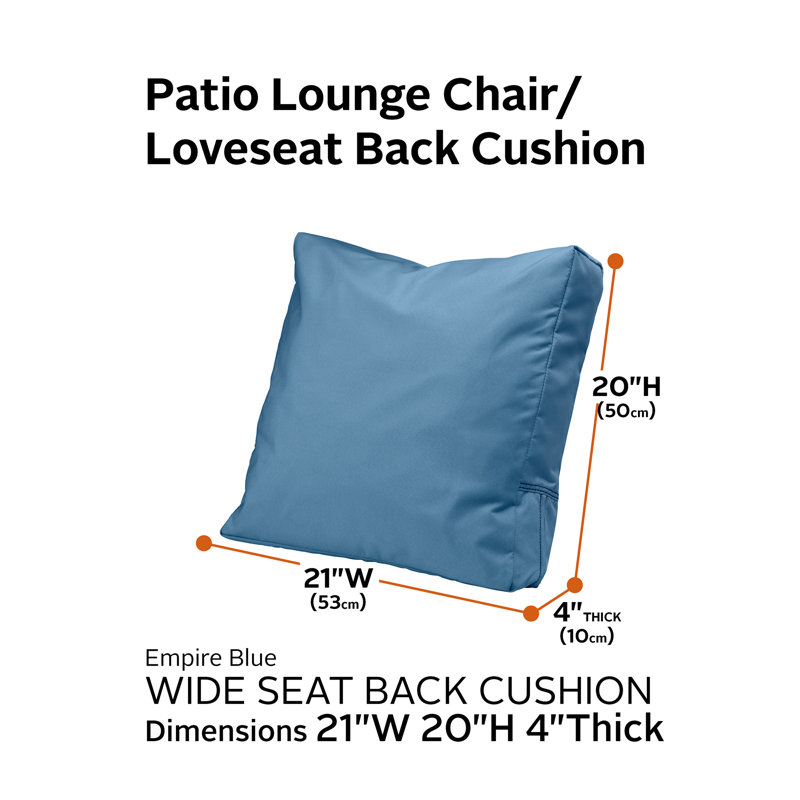 Ravenna Outdoor 4'' Back Cushion, Empire Blue Velvet, 21" H x 20" W x 4" D