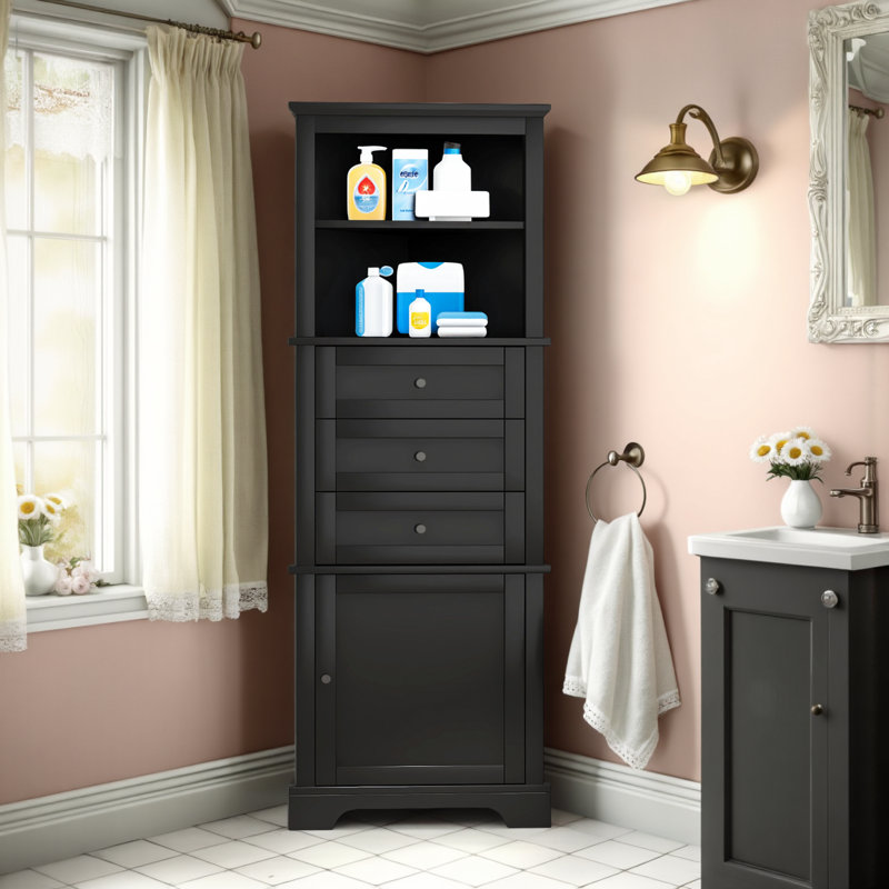 Armoire de rangement de coin pour salle de bain haute Lustra de 68,9 po de hauteur avec tiroirs et tablettes réglables pour petits espaces