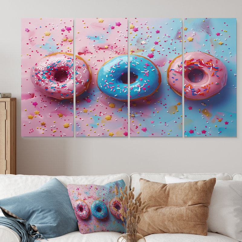 Ensemble de décorations murales délicieuses roses et bleues «Sparkle Donuts I», H 32 po x l 64 po