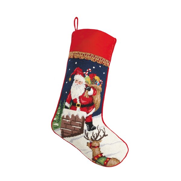 The Holiday Aisle® Casteel Santa and Reindeers Needlepoint Stocking &  Reviews