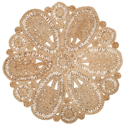 Round Amberboi Floral Handmade Flatweave Jute/Sisal Natural Area Rug