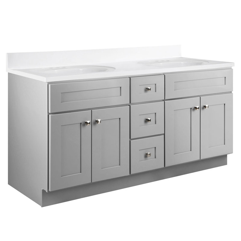 Brookings 60 Inch Bathroom Vanity, Shaker, Solid Wood, Fully Assembled, Sherwin Williams – Design House, 214999, Gray