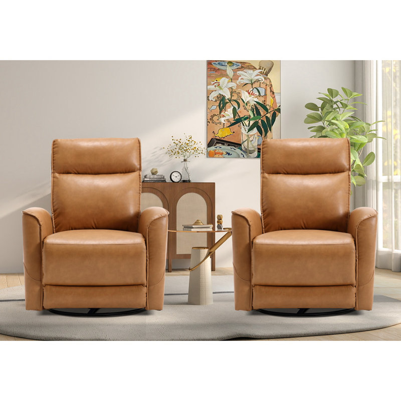 30.7" W Faux Leather Swivel Glider Recliner, Brown