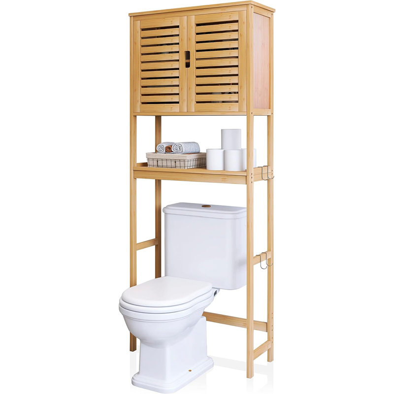 Over The Toilet Freestanding Space Saver Toilet Rack with Adjustable Inside Shelf and Open Shelf, Natural