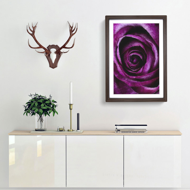 Striking Purple Rose Painting - Framed Print, 33cm H x 24cm W x 2cm D, Walnut Framed
