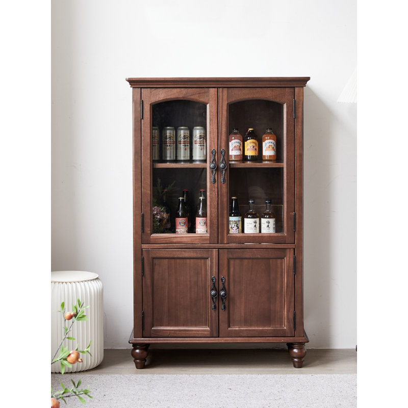 Functional Walnut Storage Cabinet with Glass Doors