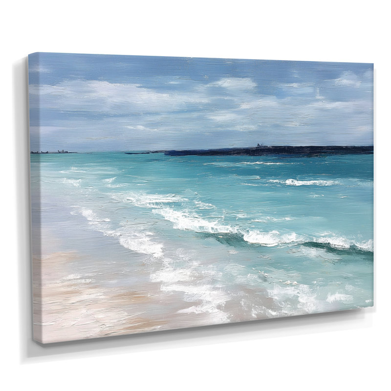«Blue and White Coastal Beach Wonder», reproduction d'art sur toile encadrée plage blanche, H 30 po x l 40 po, Toile tendue
