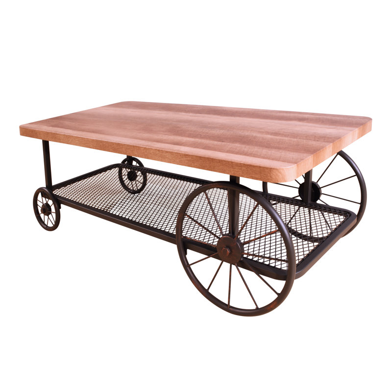 Rectangular Metal & Wood Coffee Table - Grey Oak Vintage With Wheels Finish