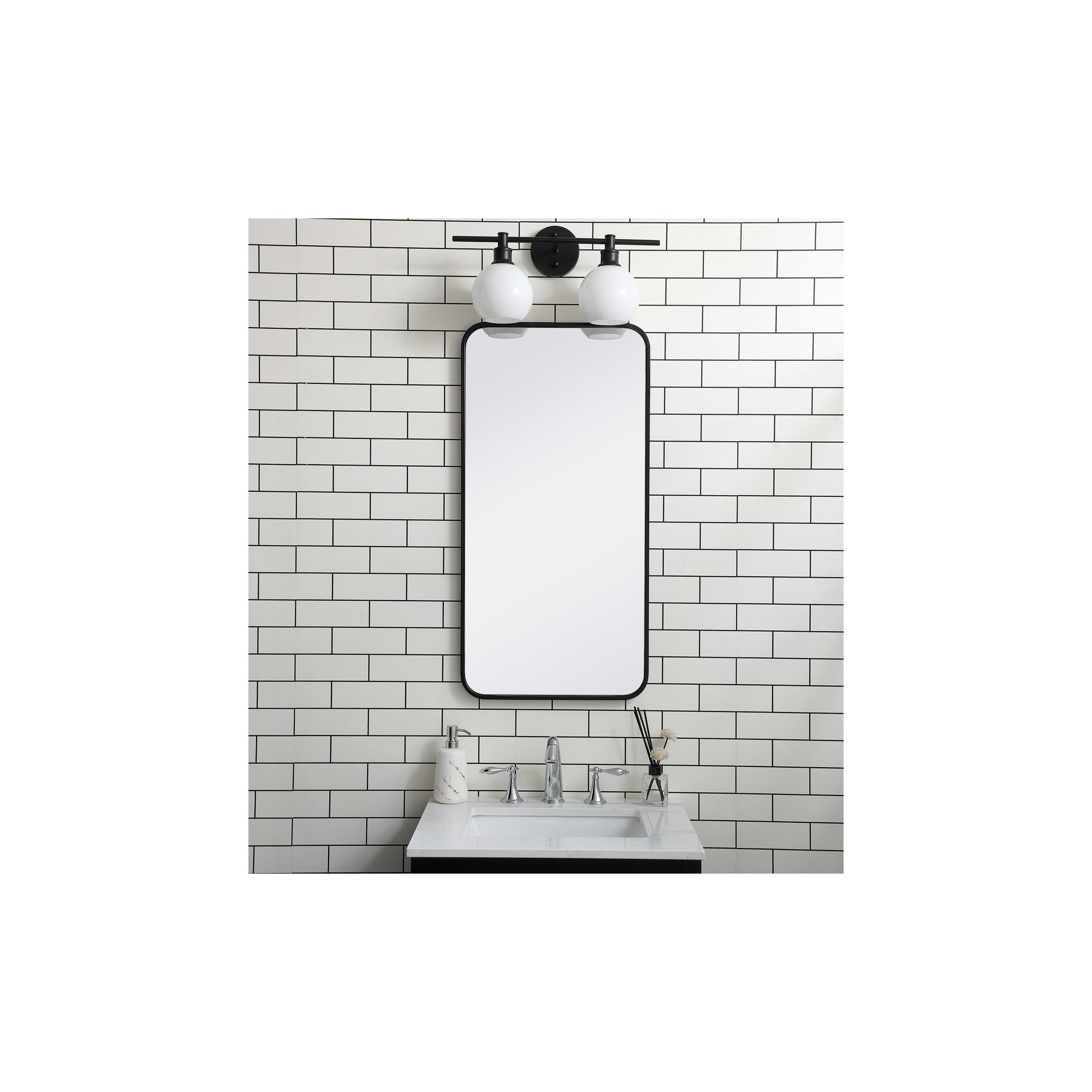 Sabine Metal Rounded Rectangle Wall Mirror, 36" x 18", Black
