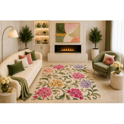 "Ultra léger" Tapis floral rétro 5 pi x 7 pi Art botanique vigne rose mauve-vert pour le salon Chambre à coucher Revêtement en silicone antidérapant à poils courts