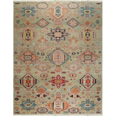 Ivory Hand-Knotted Wool Layered Medallions Geometric Modern Contemporary Carpet Rug