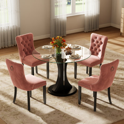 Ensemble de table de salle à manger ronde et transparente avec chaises capitonnées, ensemble de table de salle à manger moderne Mid-Century pour coin-repas de cuisine