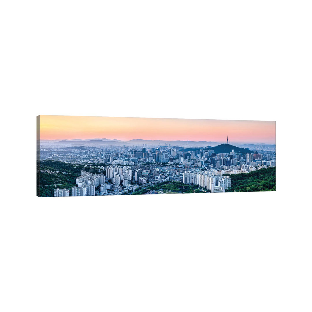 Seoul Skyline At Sunset With Namsan Mountain And N Seoul Tower by Jan Becke - Wrapped Canvas Panoramic Print