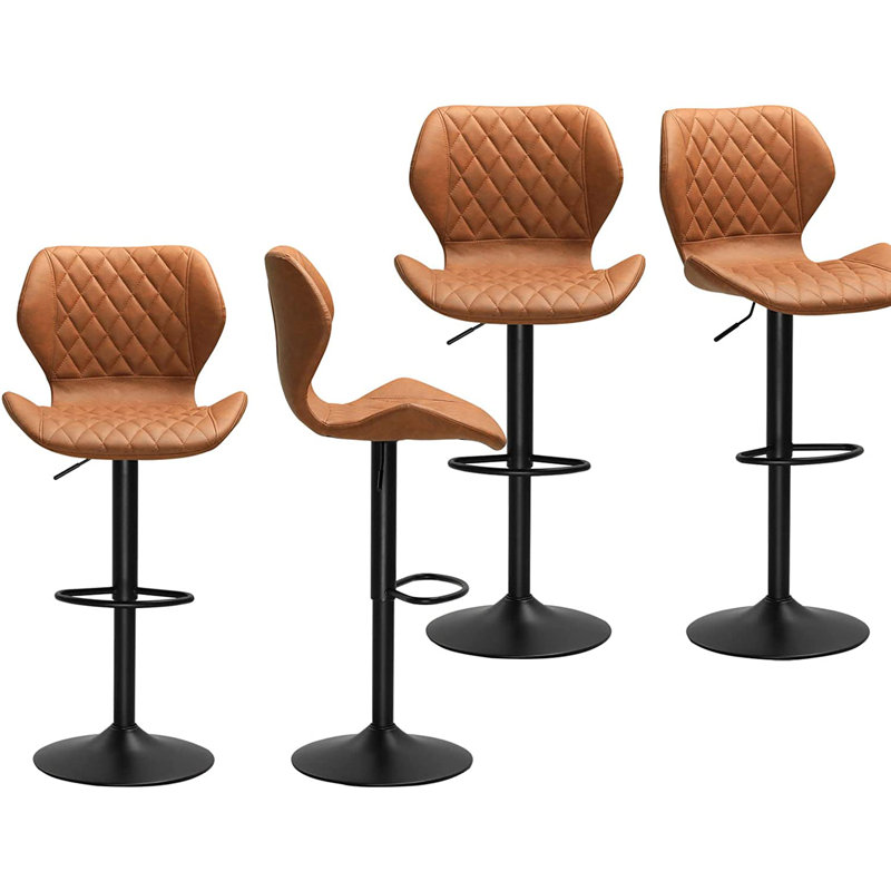 Ensemble de 4 tabourets de bar réglables, tabourets de bar en cuir brun, tabourets de bar à hauteur de comptoir pour îlot de cuisine, chaises de bar pivotantes pour le petit-déjeuner, capacité de 400 lb