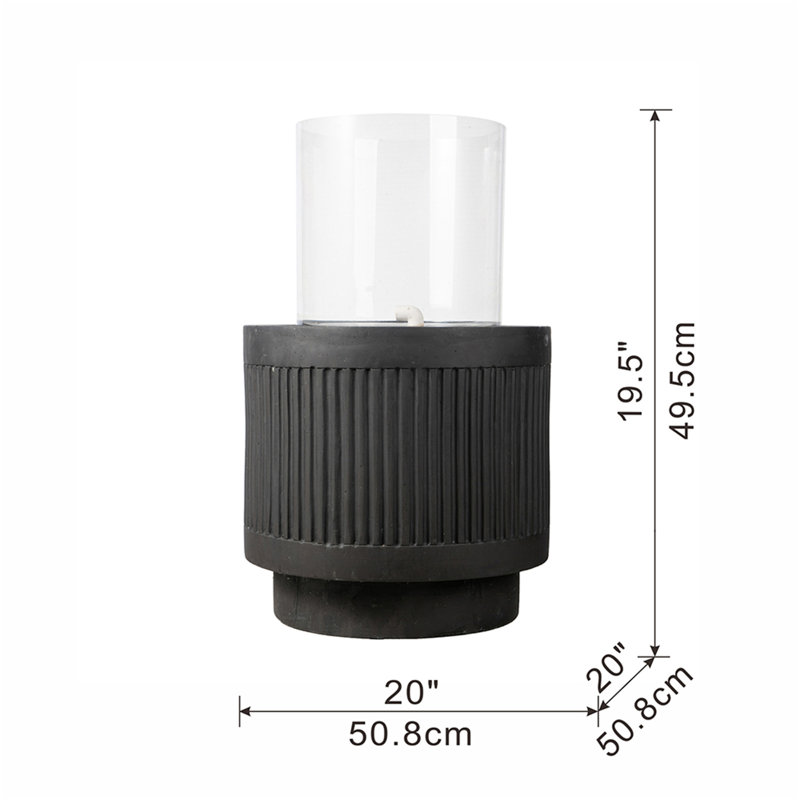 20x20x19.5" Heavy Cement Round Black Ribbed Outdoor Water Fountain with Light