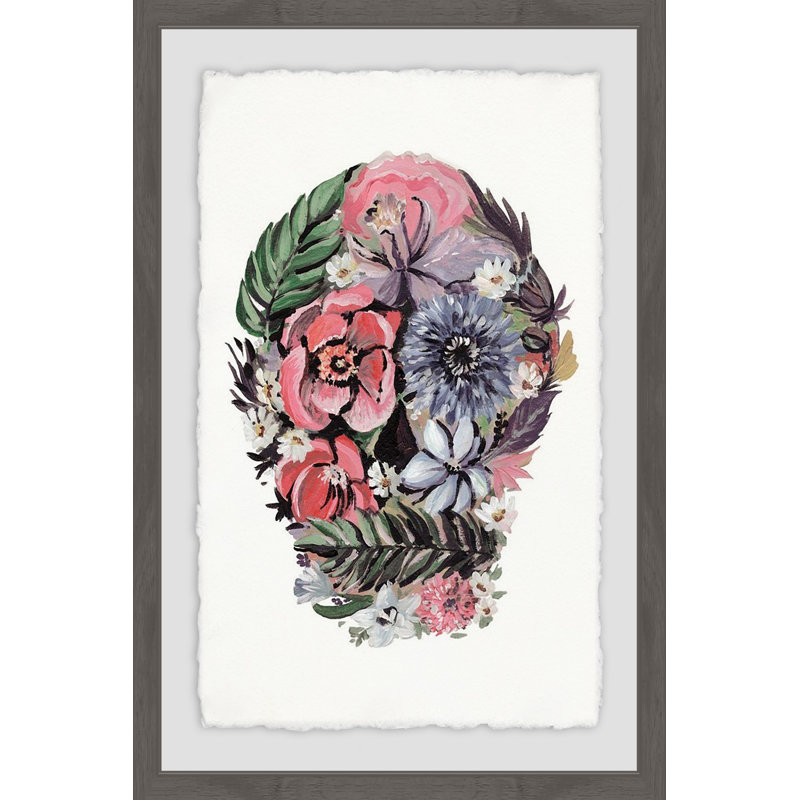 Flowers And Ferns Skull - Single Picture Frame Painting, 46cm H x 30cm W x 4cm D