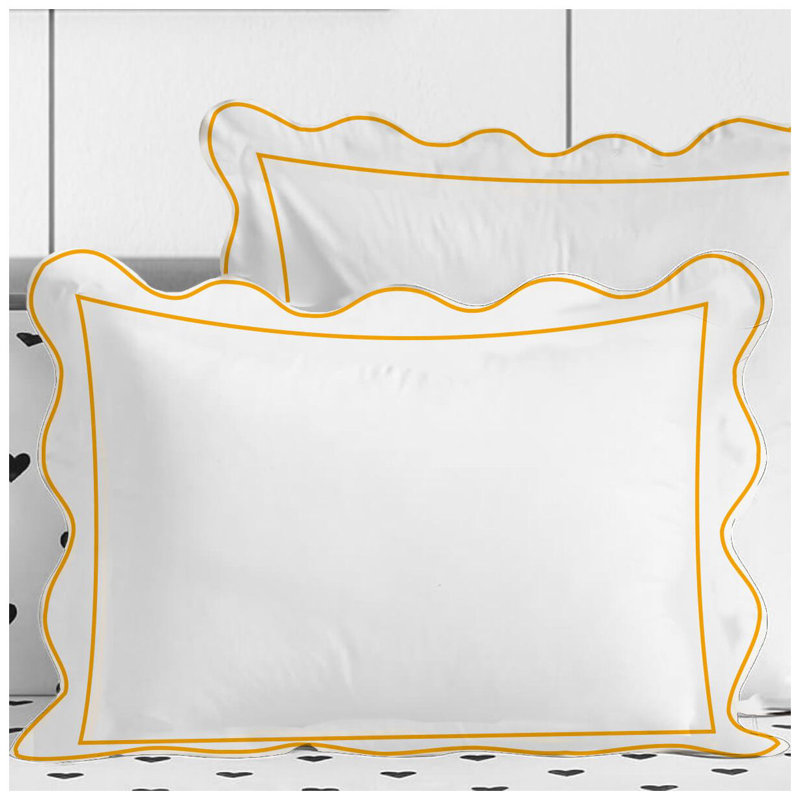 400TC Cotton Scallop Embroidery & Border Sateen Solid Duvet Cover Set, White/Gold, Twin/Twin XL Duvet Cover