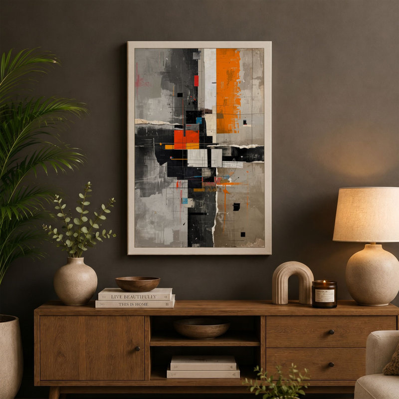Geometric Order Industrial - Wrapped Canvas, 18x12 - 45.7 x 30.5 cm, Ochre Border