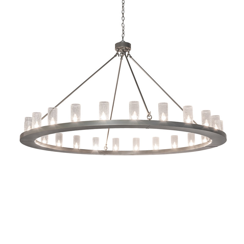 Loxley Steel 24-Light LED Wagon Wheel Chandelier with Seeded Glass