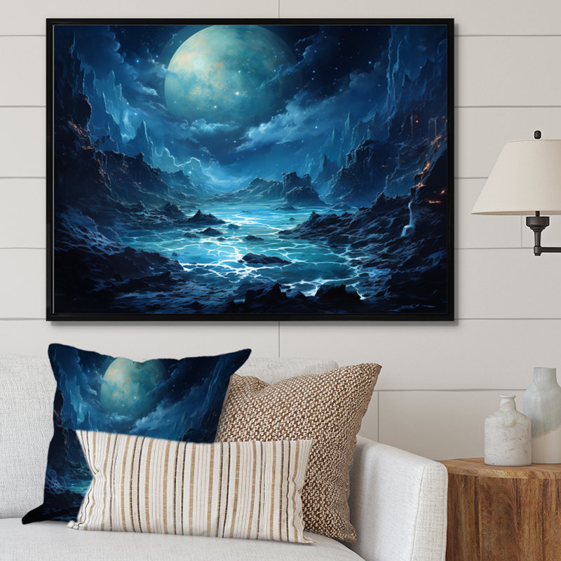 Planet Neptune Deep Blue I - Neptune Canvas Wall Art, H 12 po x l 20 po x P 1 po, Cadre flottant noir