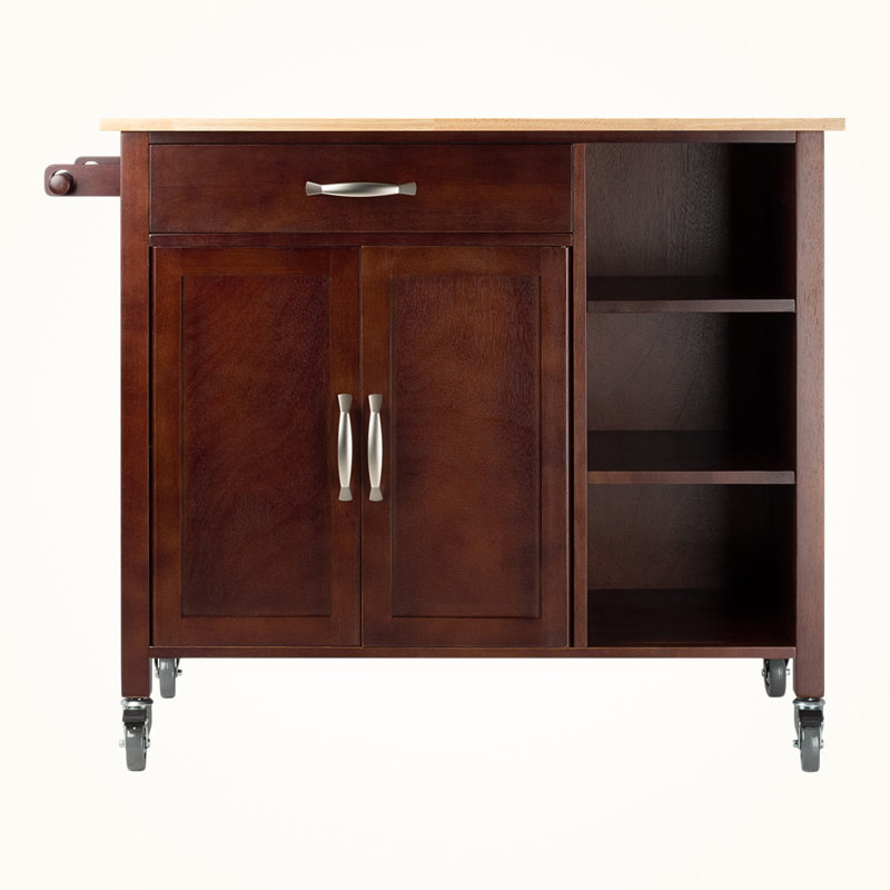 Valiant Storage Utility Kitchen Cart in Walnut & Natural Finish, 35.17" H X 39.17" W X 18.52" D