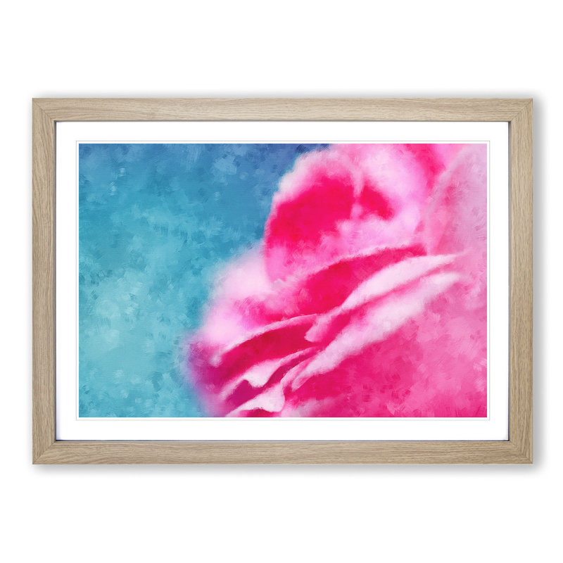 Pink Carnation on Blue - Picture Frame Painting Print, 62cm H x 87cm W x 2cm D, Oak Framed
