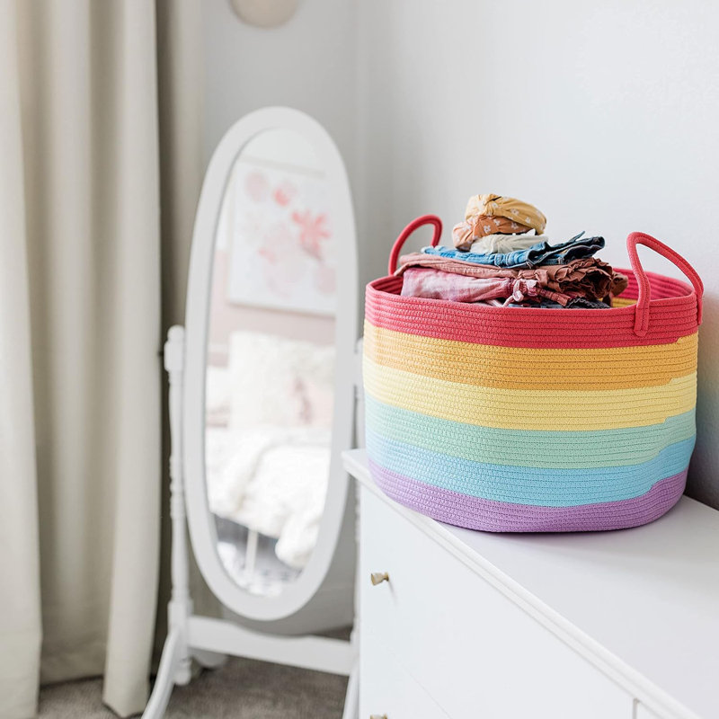Handwoven Cotton Rope Mapes - Large Foldable & Sturdy, Natural Decorative Bin For Blankets, Toys, Laundry, Boho & Minimalist Home Decor