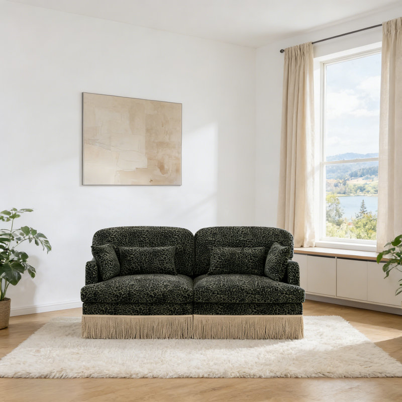 Canapé Geneveve Chenille Leopard, Vert / noir