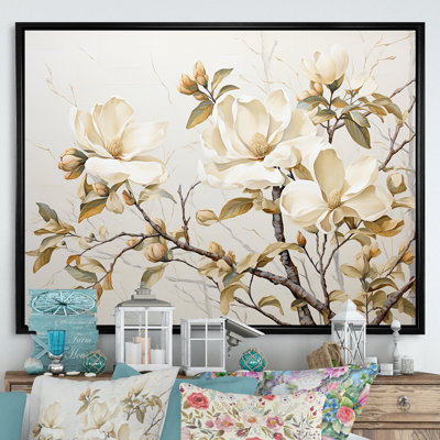 «Elegant Beige Magnolias Tranquility - Magnolias», art mural sur toile