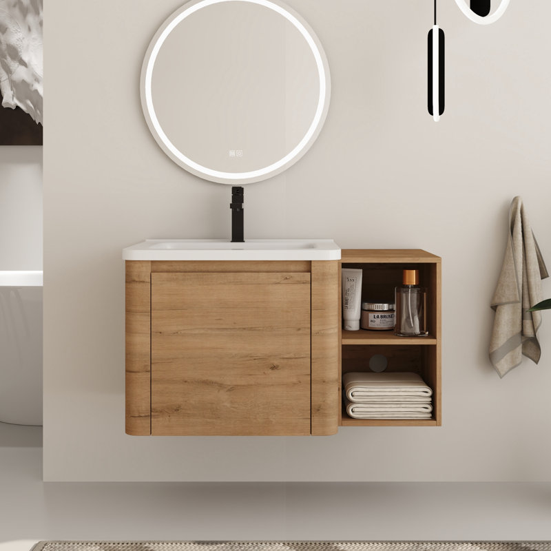 Walden 36'' Single Bathroom Vanity Set with Ceramic Vanity Top, 36", Imitative Oak