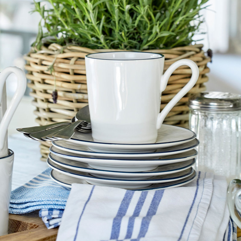 Beja Handmade Stoneware Coffee Mug, White/Blue