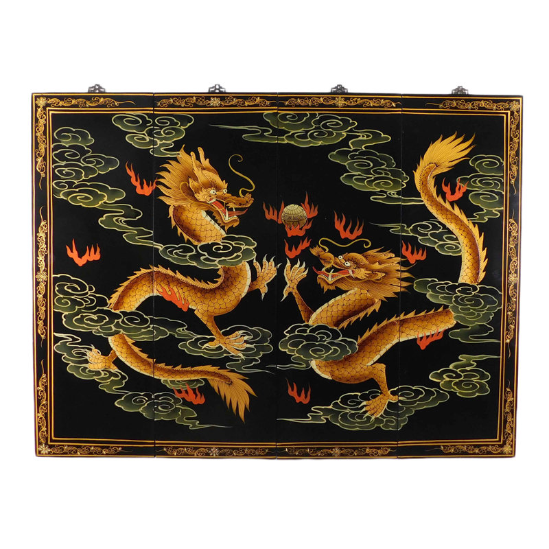 Chinese Happy Dragon Oriental Wall Panels, 48'' H X 36'' W