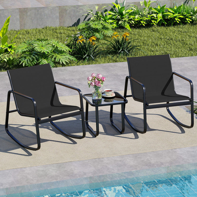 Ensemble de chaises berçantes et bistro 3 pièces pour terrasse 3 pièces