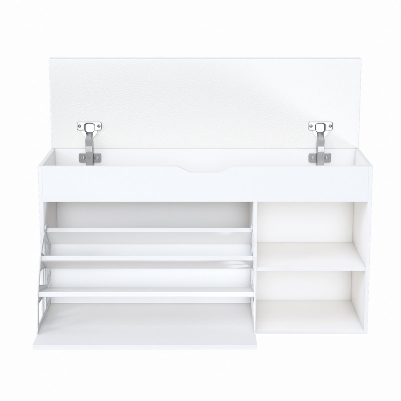 Entryway Bench With Shoe Storage,Adjustable 3-Tier Flip-Up Drawers & Hidden Cabinet,Space-Saving Shoe Organizer,Triple Storage And Modern Design,For  Hallway And Living Room