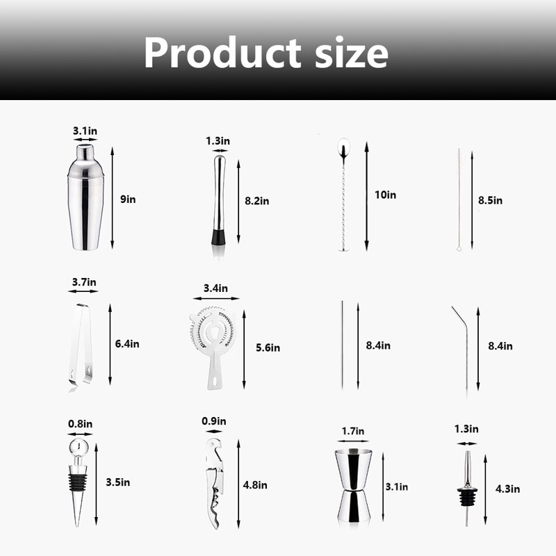 17 Piece Bartender Kit - Bar Tool Set Cocktail Shaker Set - With Rayon From Bamboo Stand