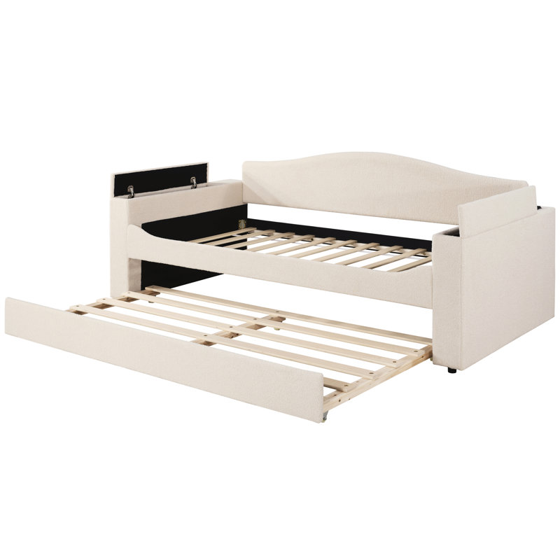 Lit de jour simple beige avec rangement, lit gigogne et pour un moment de détente agréable et lit gigogne, musique une expérience douillette