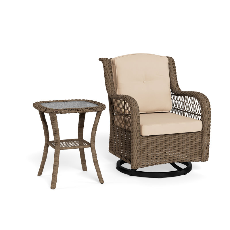 Rio Vista Beige Cushioned Brown Wicker Outdoor Glider Chair Set
