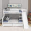 Lit simple superposé au dessus d'un lit double avec 2 tiroirs, glissière, tablettes, échelle-1893177742