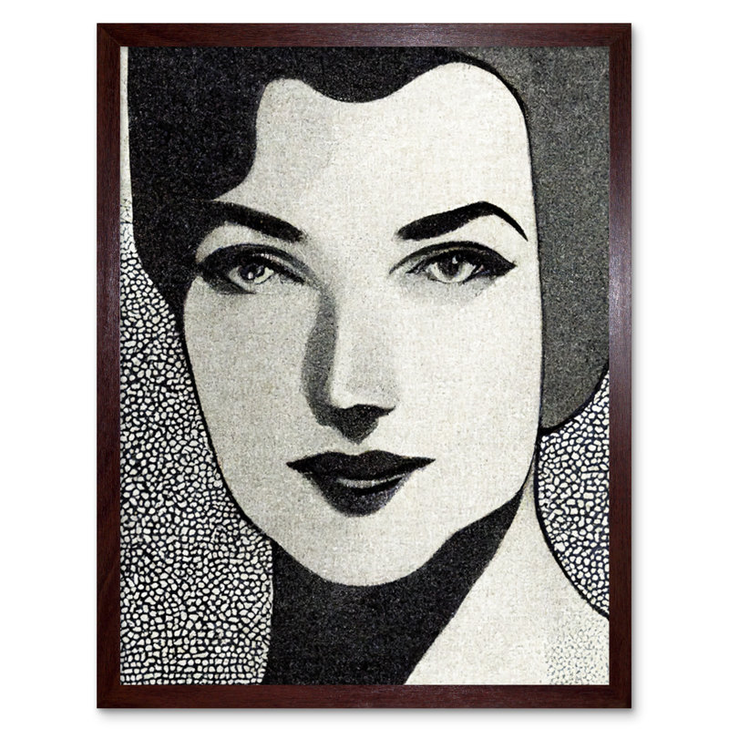 Monochrome Art Deco Woman Charcoal 1 Piece Wall Art, 25.9cm H x 20.6cm W, Brown Framed Paper
