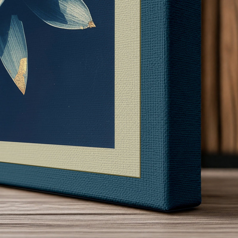 Lotus in Starlight Botanical - Wrapped Canvas, 18x12 - 45.7 x 30.5 cm, Teal Border