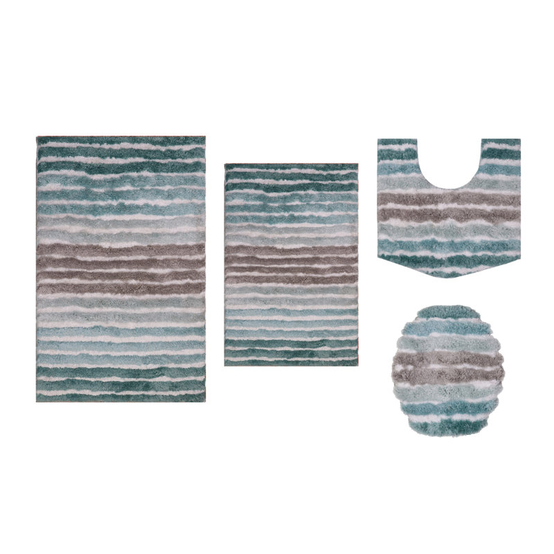 Bathroom Rugs Set of 4, Ultra Soft Microfiber Mats, Absorbent & Quick Drying, Non-Slip Rubber Backing, Machine Washable Bathroom Mats, Sink – 17x24, 20x32, 20x20, 18x18 Turquoise