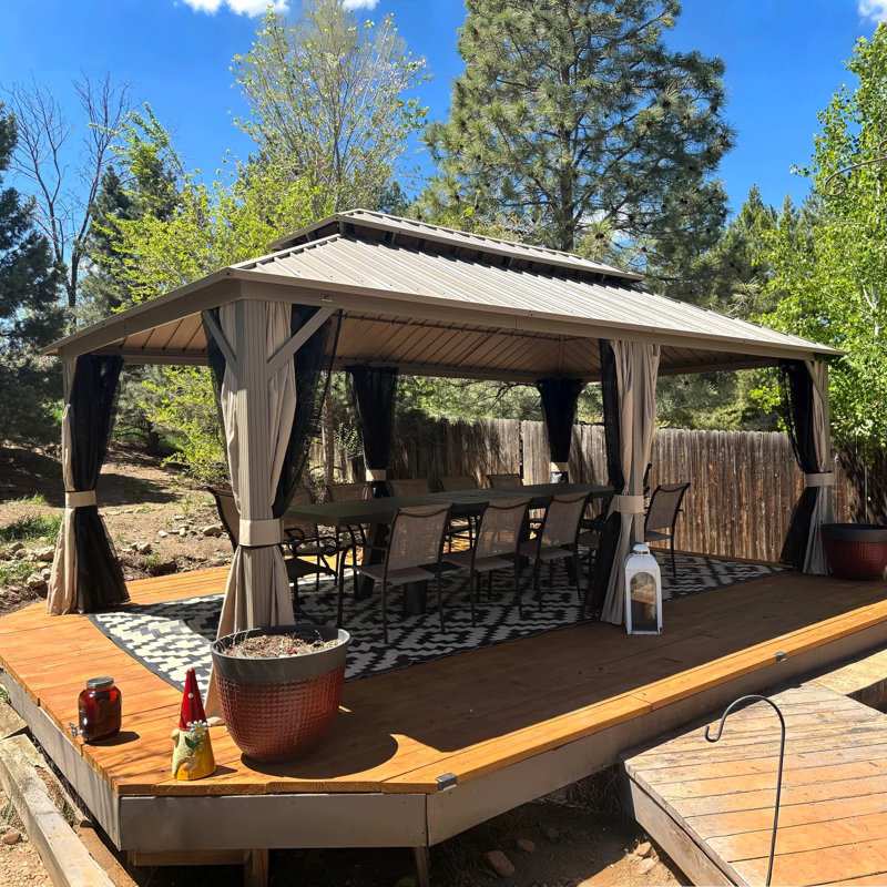 Purple Leaf 10' x 14' Outdoor Hardtop Gazebo, Champagne Aluminum Gazebo With Galvanized Steel Double Roof, Curtains And Netting For Patio Lawn And Garden
