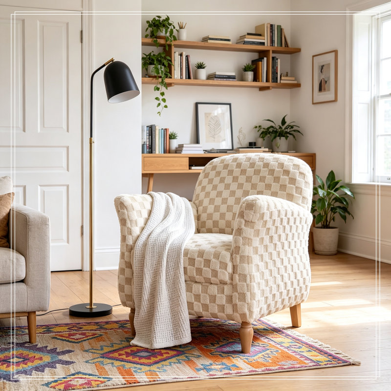Fauteuil d'appoint rembourré avec pieds en bois, Sand